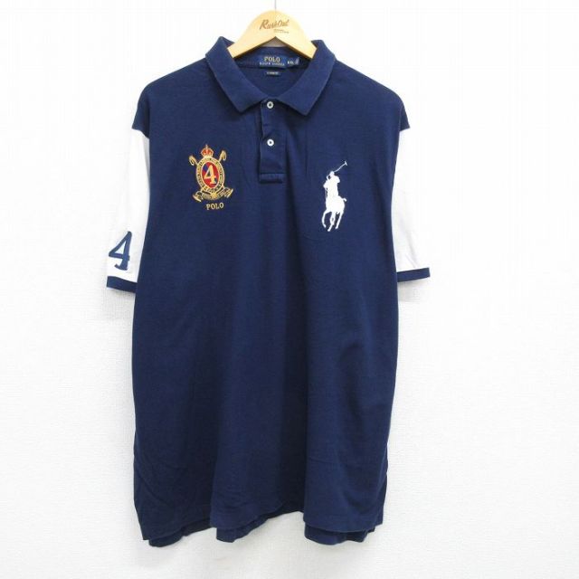 XL★古着 ラルフローレン Ralph Lauren 半袖 ブランド ポロ シャツ メンズ ビッグポニー 大きいサイズ コットン 紺他 ネイビー 25apr28 中古 トップス