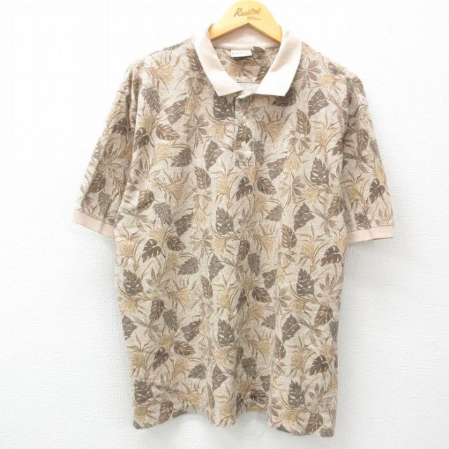 【50%OFF】XL★古着 エルエルビーン LLBEAN 半袖 ブランド ポロ シャツ メンズ 00年代 00s 葉 総柄 ベージュ他 カーキ 25may16 中古 トップス