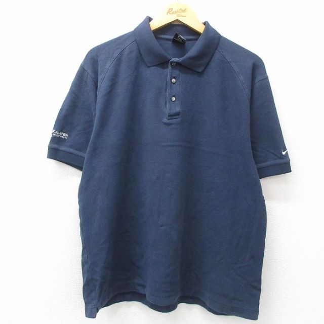 XL★古着 ナイキ NIKE 半袖 ブランド ポロ シャツ メンズ 00年代 00s VANKAMPEN 鹿の子 コットン 紺 ネイビー 25may16 中古 トップス