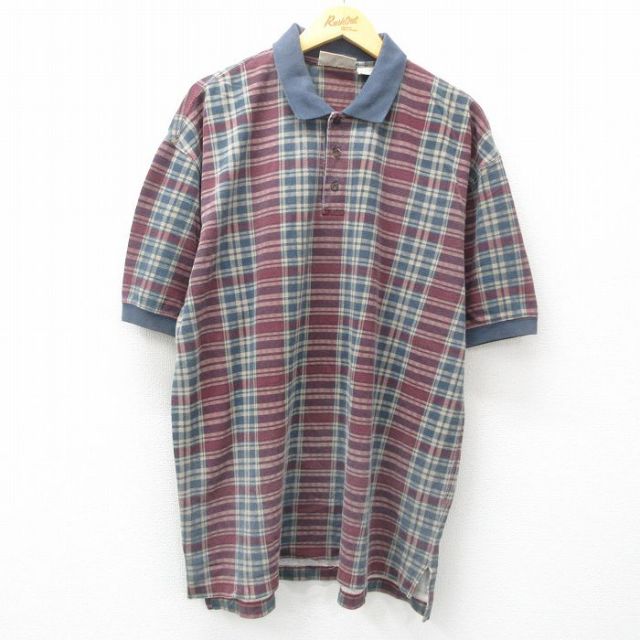 XL★古着 エアロポステール AEROPOSTALE 半袖 ブランド ポロ シャツ メンズ 90年代 90s 鹿の子 大きいサイズ ロング丈 コットン 紺他 ネイビー チェック 25may16 中古 トップス