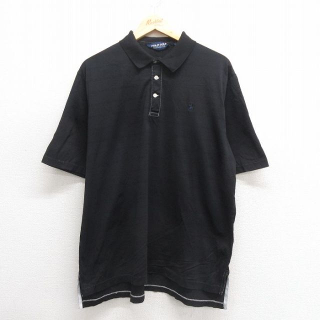 【50%OFF】XL★古着 ラルフローレン Ralph Lauren ポロゴルフ 半袖 ブランド ポロ シャツ メンズ 90年代 90s ワンポイントロゴ 大きいサイズ コットン 黒 ブラック ボーダー 25may27 中古 トップス