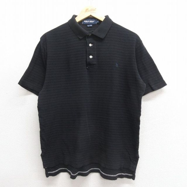 XL★古着 ラルフローレン Ralph Lauren ポロゴルフ 半袖 ブランド ポロ シャツ メンズ 90年代 90s ワンポイントロゴ コットン 黒他 ブラック ボーダー 25may27 中古 トップス
