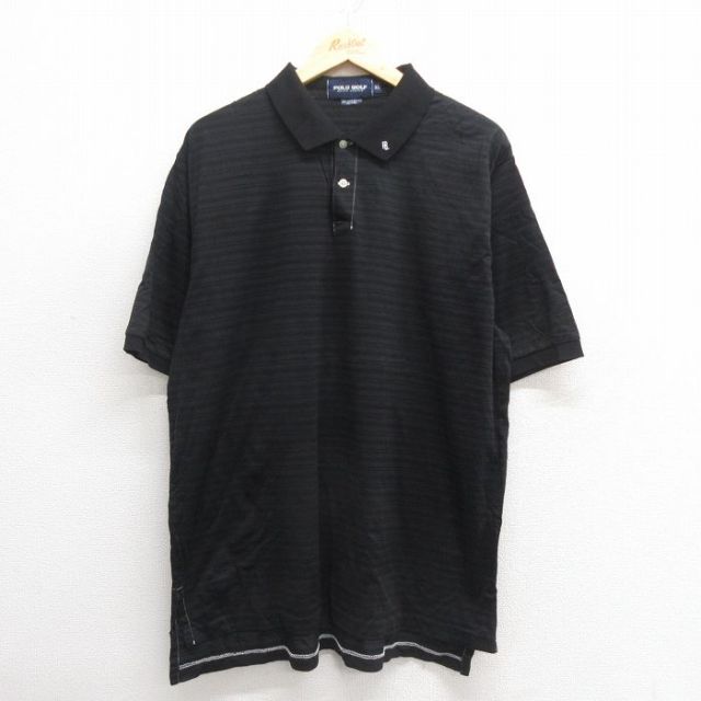 XL★古着 ラルフローレン Ralph Lauren ポロゴルフ 半袖 ブランド ポロ シャツ メンズ 90年代 90s ワンポイントロゴ 大きいサイズ コットン 黒 ブラック ボーダー 25may27 中古 トップス