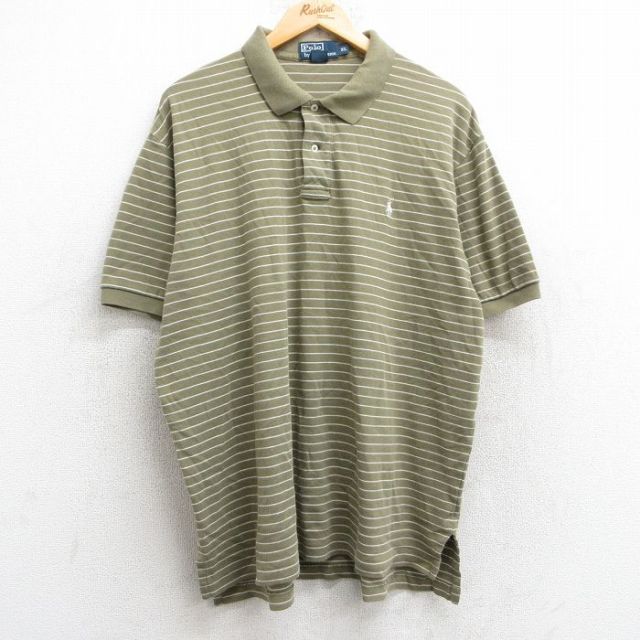 【50%OFF】XL★古着 ラルフローレン Ralph Lauren 半袖 ブランド ポロ シャツ メンズ 90年代 90s ワンポイントロゴ 大きいサイズ コットン 濃ベージュ他 カーキ ボーダー 25may28 中古 トップス