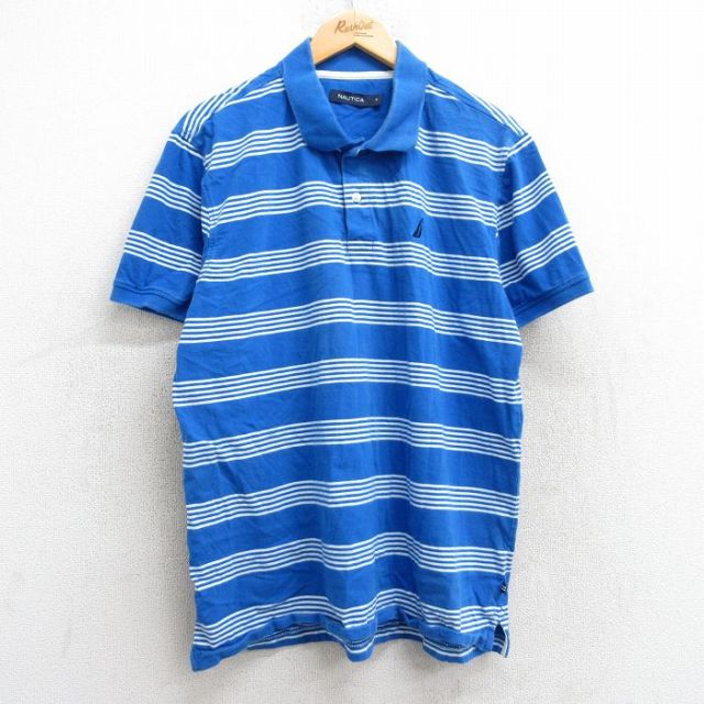 L★古着 ノーティカ NAUTICA 半袖 ブランド ポロ シャツ メンズ ワンポイントロゴ 青他 ブルー ボーダー 25may28 中古 トップス