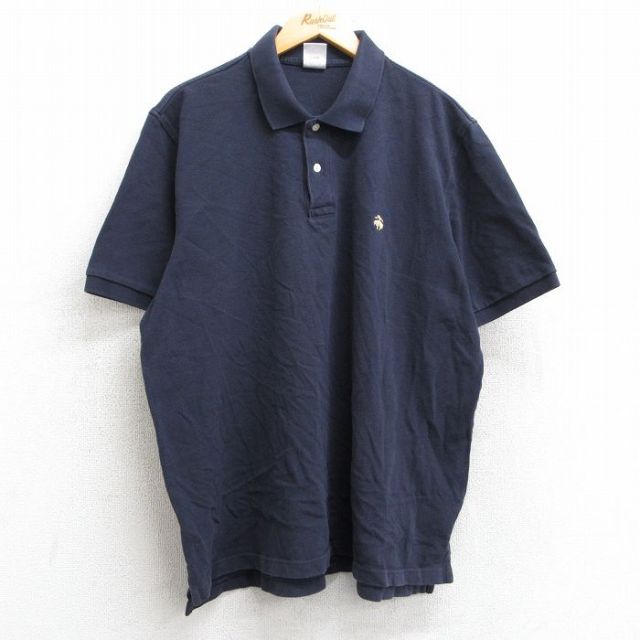 XL★古着 ブルックスブラザーズ BROOKS BROTHERS 半袖 ブランド ポロ シャツ メンズ ワンポイントロゴ 大きいサイズ コットン 鹿の子 濃紺 ネイビー 25may28 中古 トップス