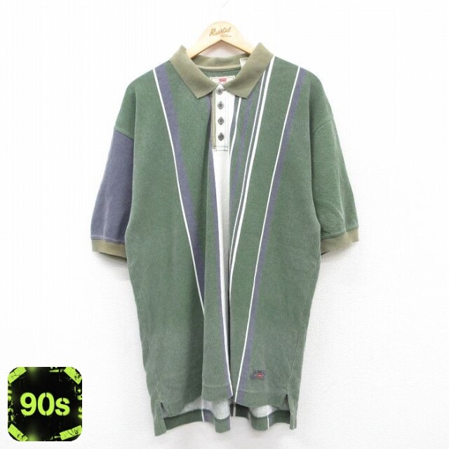 【50%OFF】リーバイス 90s 半袖ポロシャツ ストライプ グリーン XL | 古着