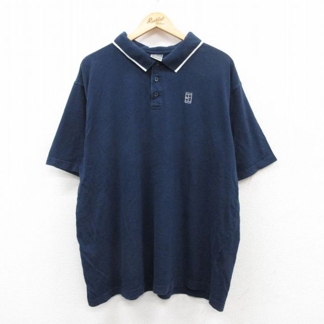 XL★古着 ナイキ NIKE 半袖 ブランド ポロ シャツ メンズ 00年代 00s ワンポイントロゴ 大きいサイズ コットン 紺 ネイビー 25jun02 中古 トップス