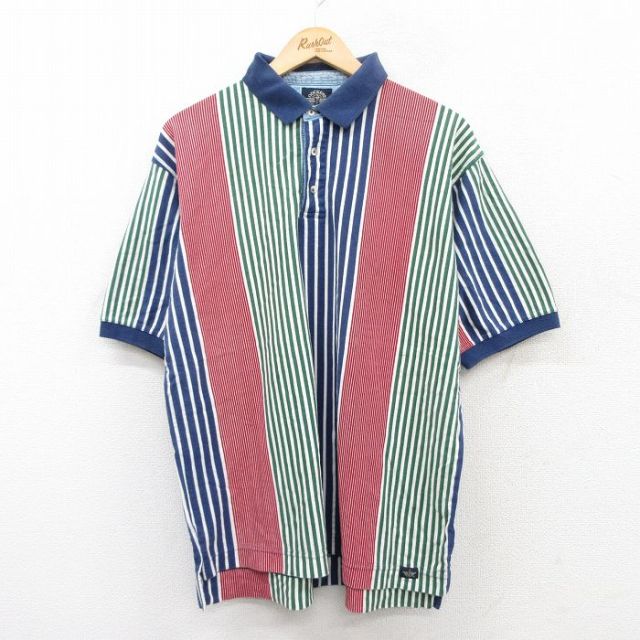 【50%OFF】ドッカーズ 90s 半袖ポロシャツ グリーンストライプ XL | 古着