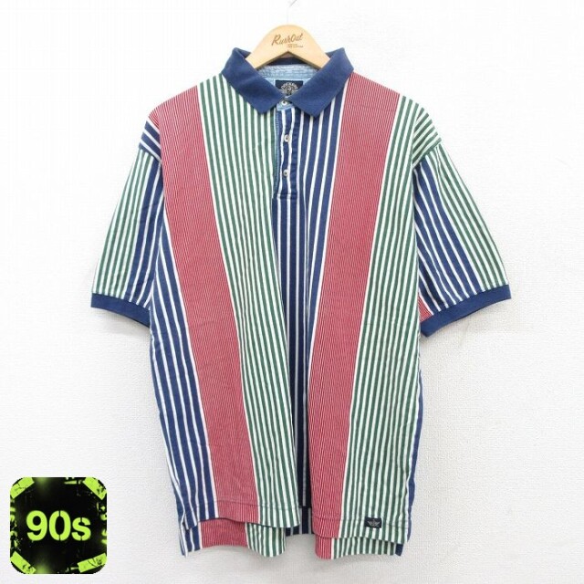 【50%OFF】ドッカーズ 90s 半袖ポロシャツ グリーンストライプ XL | 古着