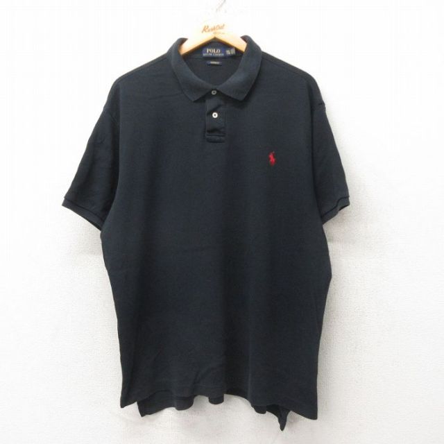 XL★古着 ラルフローレン Ralph Lauren 半袖 ブランド ポロ シャツ メンズ ワンポイントロゴ 大きいサイズ コットン 黒 ブラック 25jun04 中古 トップス
