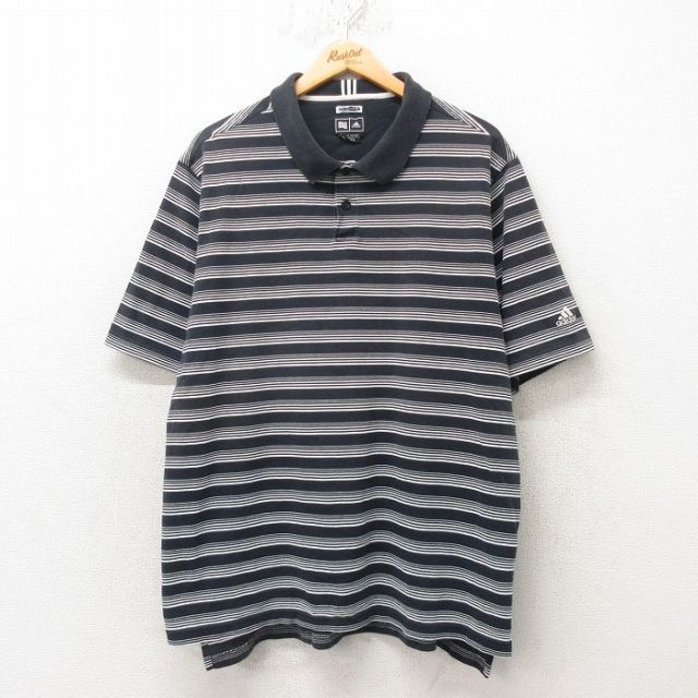 【50%OFF】アディダス 半袖ポロシャツ ワンポイントロゴ ブラックボーダー XL | 古着