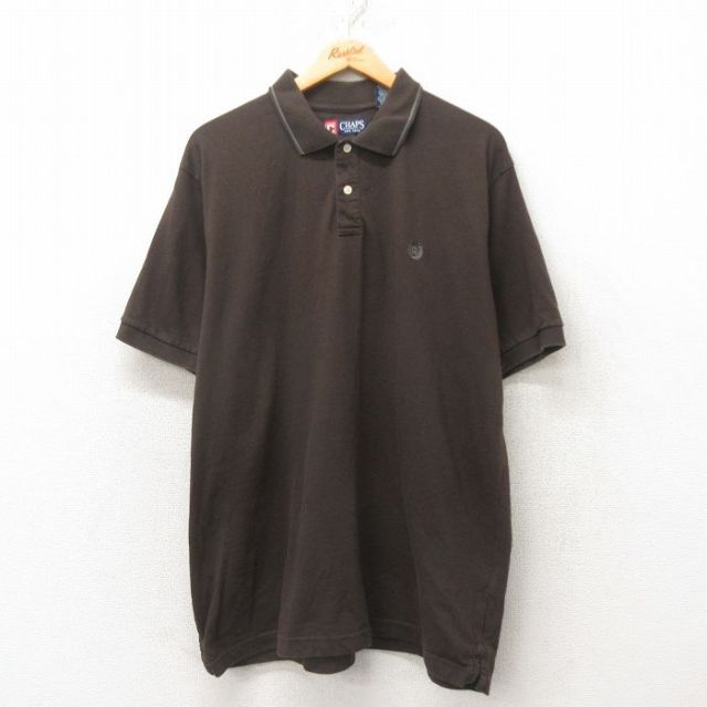 XL★古着 チャップス 半袖 ブランド ポロ シャツ メンズ 90年代 90s ワンポイントロゴ 大きいサイズ こげ茶 ブラウン 25jun04 中古 トップス