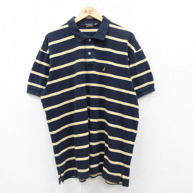 XL★古着 ノーティカ NAUTICA 半袖 ブランド ポロ シャツ メンズ ワンポイントロゴ 鹿の子 大きいサイズ コットン 紺他 ネイビー ボーダー 25jun05 中古 トップス
