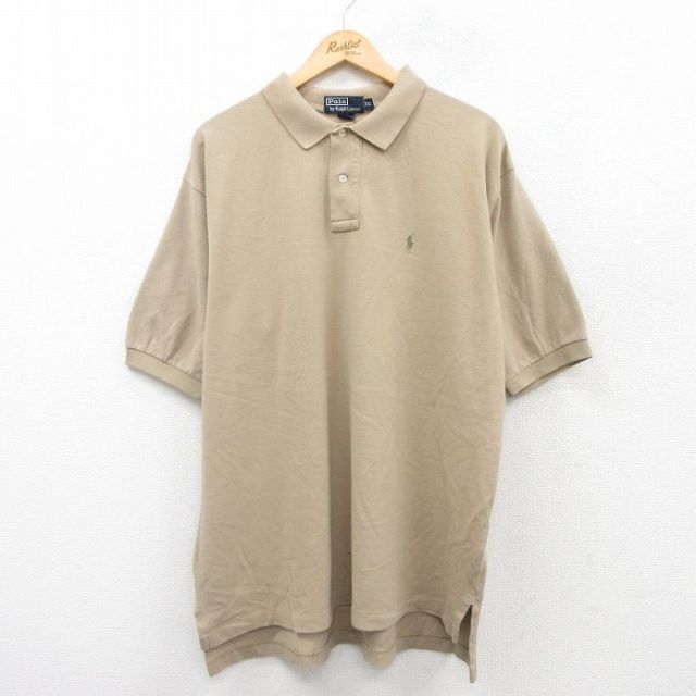 【50%OFF】XL★古着 ラルフローレン Ralph Lauren 半袖 ブランド ポロ シャツ メンズ 90年代 90s ワンポイントロゴ 鹿の子 大きいサイズ コットン ベージュ カーキ 25jun05 中古 トップス