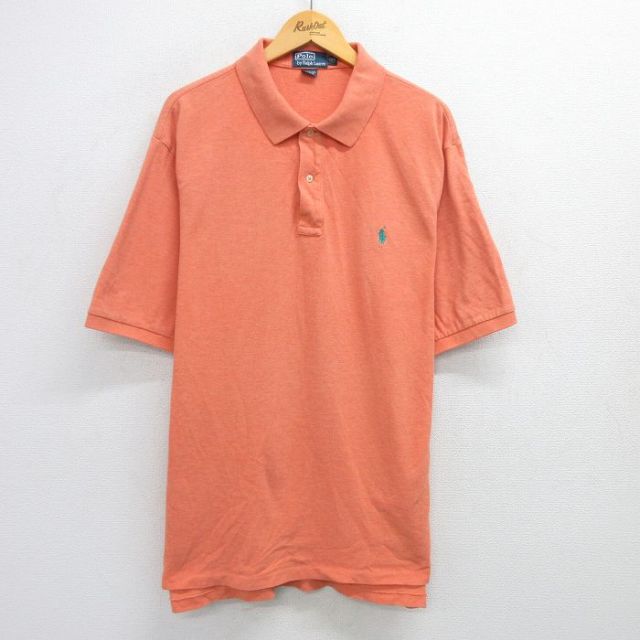 XL★古着 ラルフローレン Ralph Lauren 半袖 ブランド ポロ シャツ メンズ 90年代 90s ワンポイントロゴ 鹿の子 大きいサイズ コットン オレンジ 霜降り 25jun06 中古 トップス