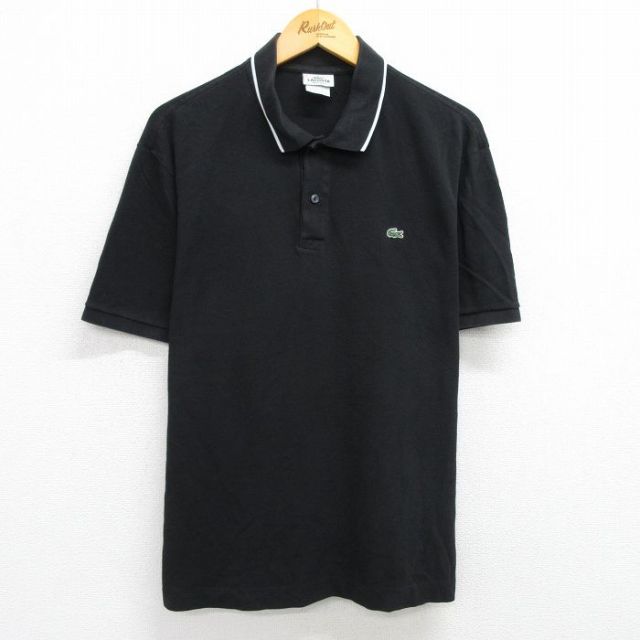 XL★古着 ラコステ LACOSTE 半袖 ブランド ポロ シャツ メンズ ワンポイントロゴ 鹿の子 大きいサイズ コットン 黒他 ブラック 25jun06 中古 トップス