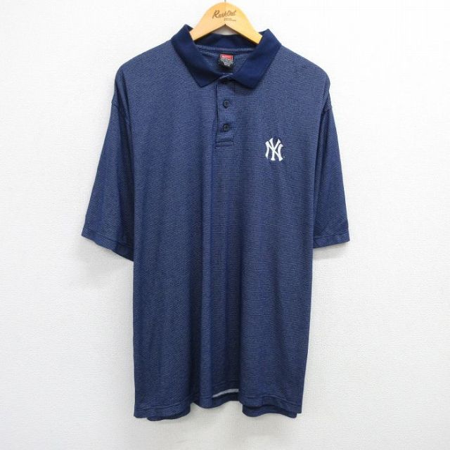 XL★古着 ナイキ NIKE 半袖 ブランド ポロ シャツ メンズ 00年代 00s MLB ニューヨークヤンキース 大きいサイズ 紺他 ネイビー メジャーリーグ ベースボール 野球 25jun06 中古 トップス