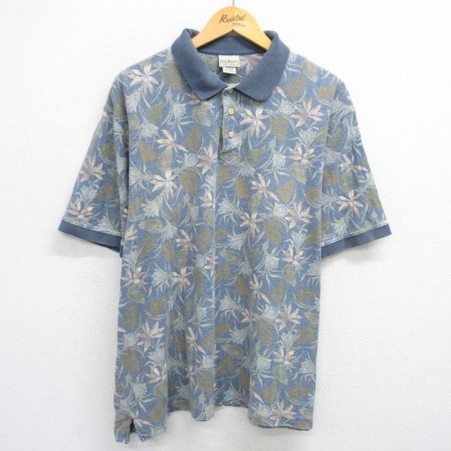 エルエルビーン 00s 半袖ポロシャツ 花 ネイビー XL | 古着