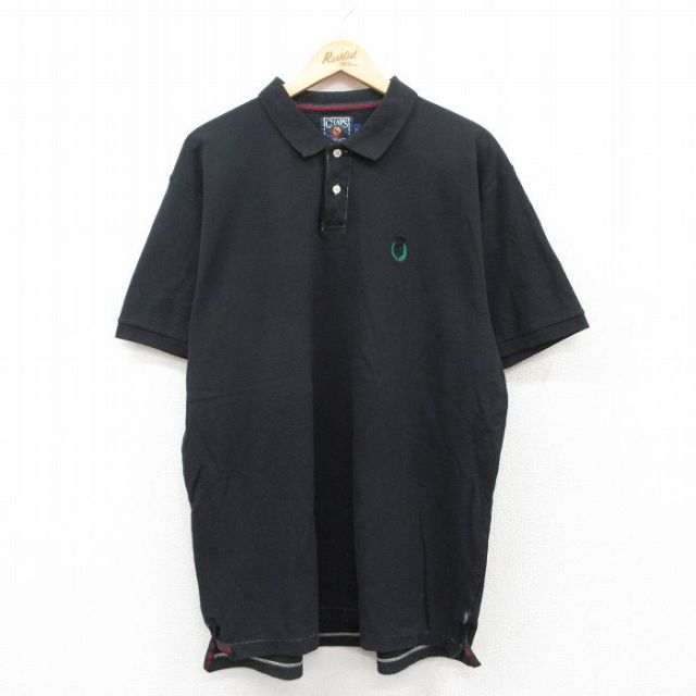 XL★古着 ラルフローレン Ralph Lauren チャップス 半袖 ブランド ポロ シャツ メンズ 80年代 80s ワンポイントロゴ 鹿の子 大きいサイズ コットン 黒 ブラック 【spe】 25jun17 中古 トップス
