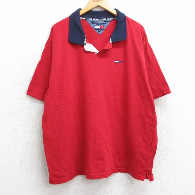 【50%OFF】トミーヒルフィガー 90s 半袖ポロシャツ ワンポイントロゴ レッド XL | 古着