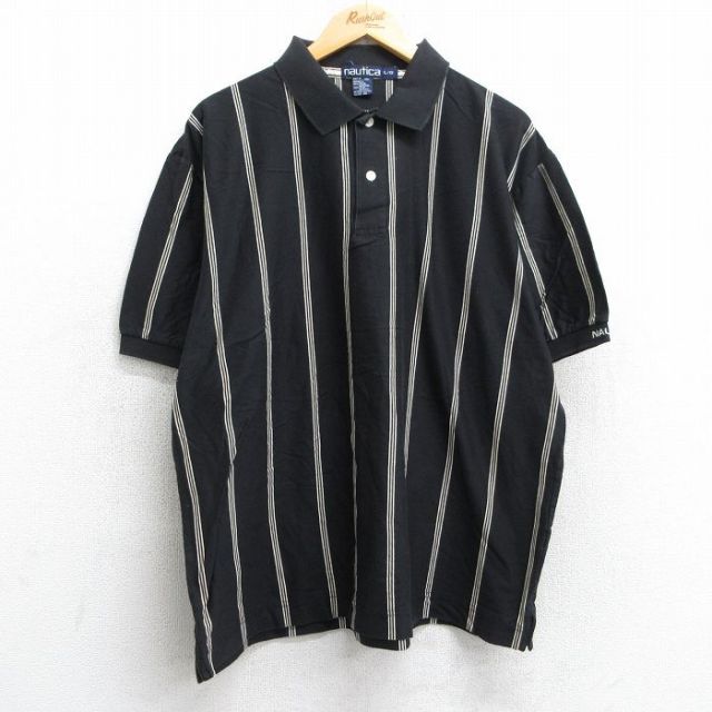 XL★古着 ノーティカ NAUTICA 半袖 ブランド ポロ シャツ メンズ 90年代 90s 大きいサイズ コットン 黒他 ブラック ストライプ 25jun18 中古 トップス