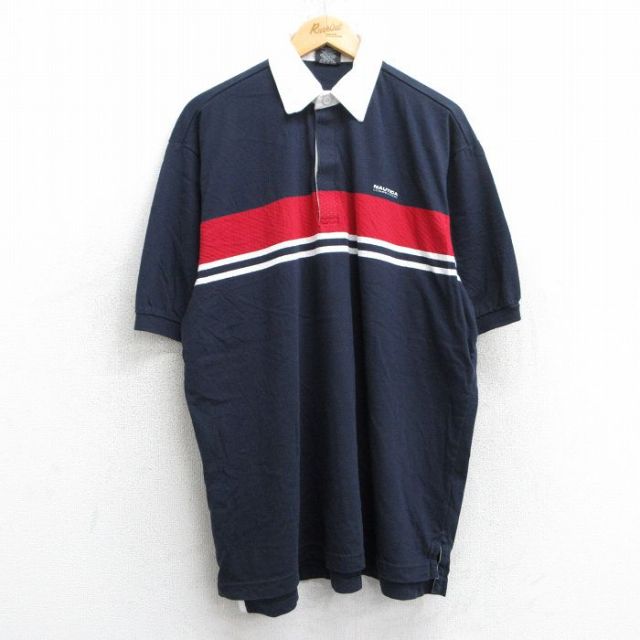 【50%OFF】XL★古着 ノーティカ NAUTICA 半袖 ブランド ポロ シャツ メンズ ワンポイントロゴ コンペティション 大きいサイズ コットン 紺他 ネイビー 25jun18 中古 トップス