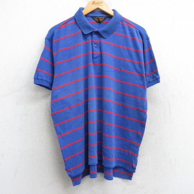 【50%OFF】エディーバウアー 90s 半袖ポロシャツ ボーダー ブルー XL | 古着