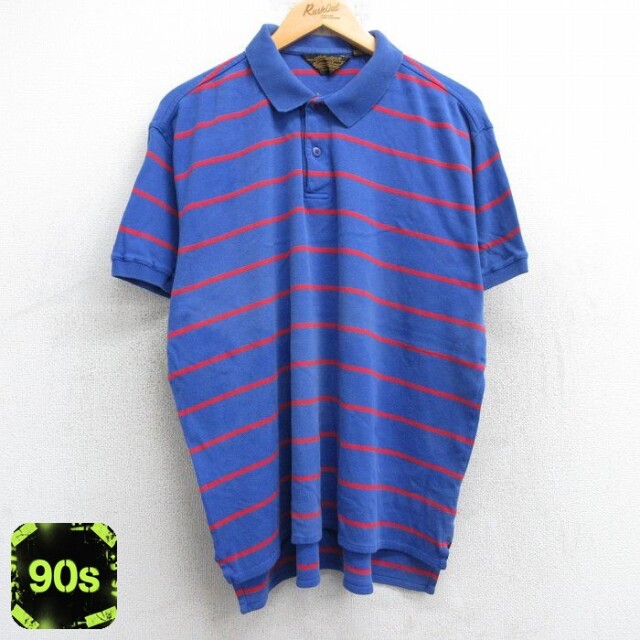 【50%OFF】エディーバウアー 90s 半袖ポロシャツ ボーダー ブルー XL | 古着