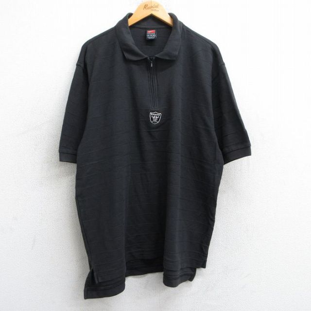 XL★古着 ナイキ NIKE 半袖 ブランド ハーフジップ ポロ シャツ メンズ 00年代 00s NFL ラスベガスレイダース 鹿の子 大きいサイズ コットン 黒 ブラック アメフト スーパーボウル 25jun18 中古 トップス