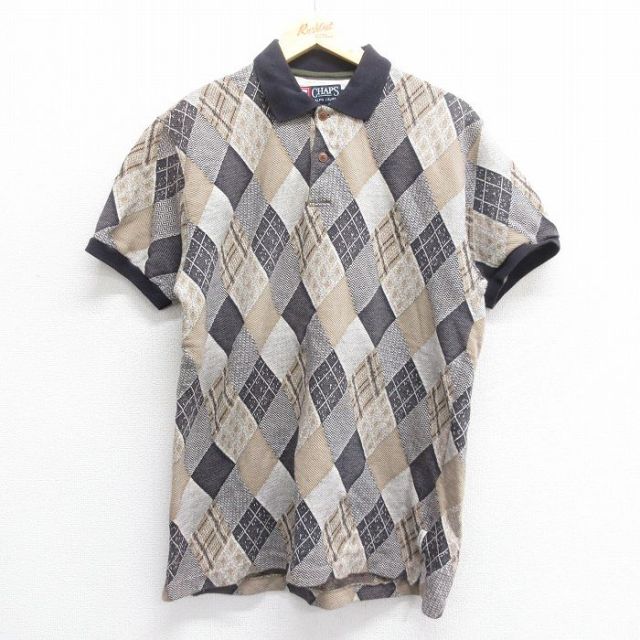 L★古着 ラルフローレン Ralph Lauren チャップス 半袖 ブランド ポロ シャツ メンズ 90年代 90s コットン 黒他 ブラック 【spe】 25jun19 中古 トップス