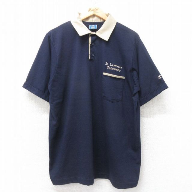 XL★古着 チャンピオン champion 半袖 ブランド ポロ シャツ メンズ 90年代 90s セントローレンス USA製 紺他 ネイビー 25jun19 中古 トップス