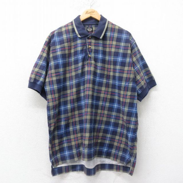 【50%OFF】ドッカーズ 90s 半袖ポロシャツ ネイビーチェック XL | 古着