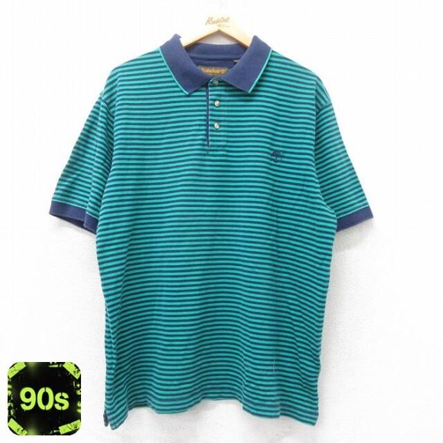 【50%OFF】ティンバーランド 90s 半袖ポロシャツ ワンポイントロゴ グリーンボーダー XL | 古着