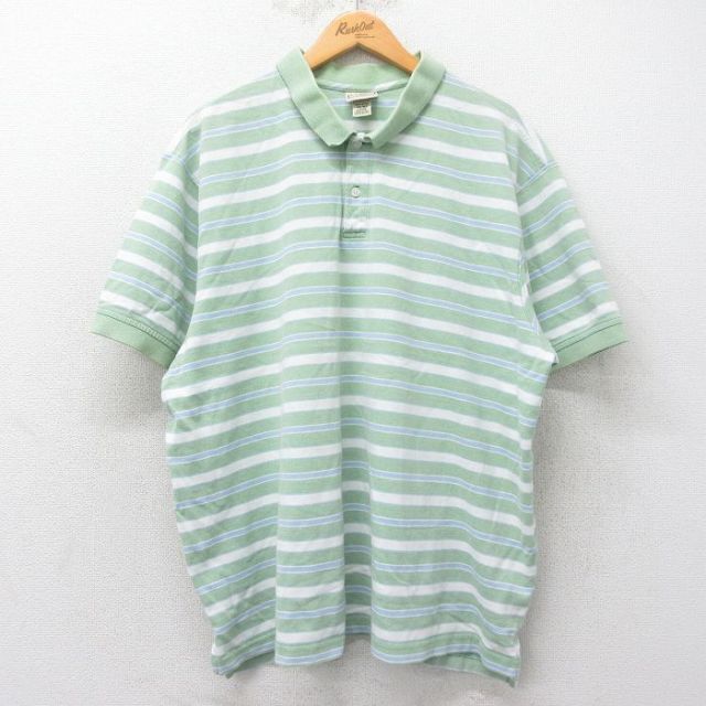 XL★古着 エルエルビーン LLBEAN 半袖 ブランド ポロ シャツ メンズ 00年代 00s 鹿の子 大きいサイズ コットン 薄緑他 グリーン ボーダー 25jun19 中古 トップス