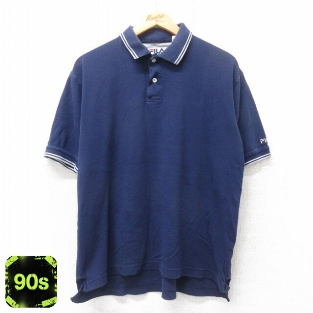 【50%OFF】フィラ 90s 半袖ポロシャツ ネイビー XL | 古着