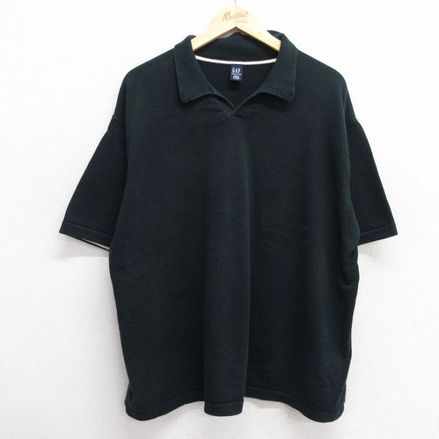 XL★古着 ギャップ GAP 半袖 ブランド ポロ シャツ メンズ 00年代 00s 大きいサイズ コットン 開襟 オープンカラー 黒 ブラック 25jun20 中古 トップス