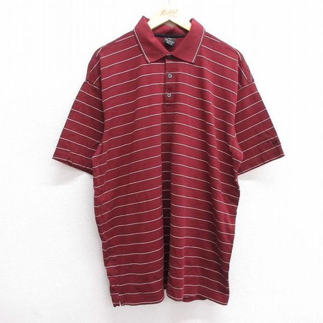 XL★古着 ナイキ NIKE 半袖 ブランド ポロ シャツ メンズ 00年代 00s ゴルフ 大きいサイズ コットン エンジ他 ボーダー 25jun20 中古 トップス