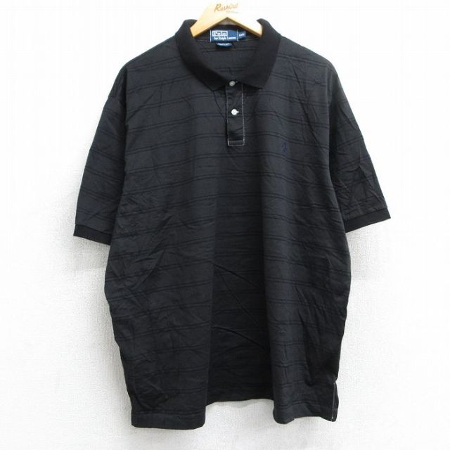 【50%OFF】XL★古着 ラルフローレン Ralph Lauren 半袖 ブランド ポロ シャツ メンズ 90年代 90s ワンポイントロゴ 大きいサイズ コットン 黒 ブラック ボーダー 25jun25 中古 トップス