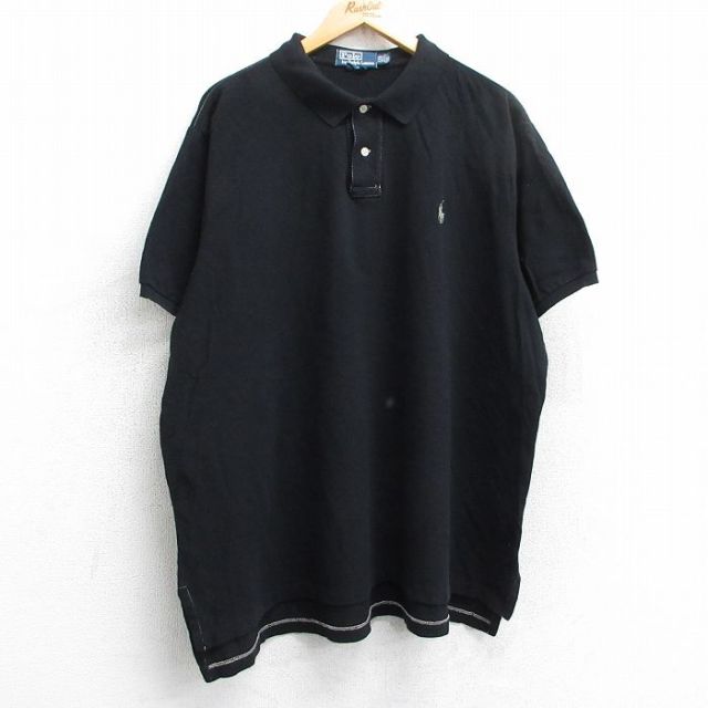 XL★古着 ラルフローレン Ralph Lauren 半袖 ブランド ポロ シャツ メンズ 90年代 90s ワンポイントロゴ 鹿の子 大きいサイズ コットン 黒 ブラック 25jun25 中古 トップス