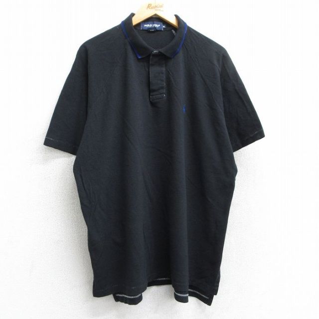 XL★古着 ラルフローレン Ralph Lauren ポロゴルフ 半袖 ブランド ポロ シャツ メンズ 90年代 90s ワンポイントロゴ ラグラン 鹿の子 大きいサイズ 黒 ブラック 25jun25 中古 トップス