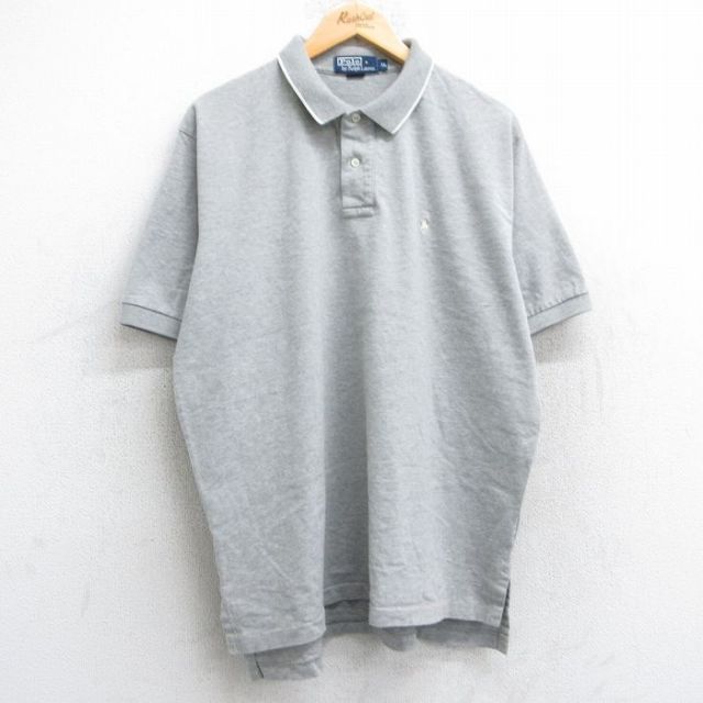XL★古着 ラルフローレン Ralph Lauren 半袖 ブランド ポロ シャツ メンズ 90年代 90s ワンポイントロゴ 大きいサイズ コットン グレー 霜降り 25jun25 中古 トップス