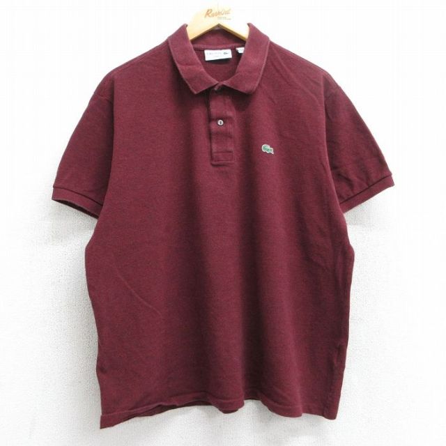 XL★古着 ラコステ LACOSTE 半袖 ブランド ポロ シャツ メンズ ワンポイントロゴ 鹿の子 大きいサイズ コットン エンジ 25jun25 中古 トップス