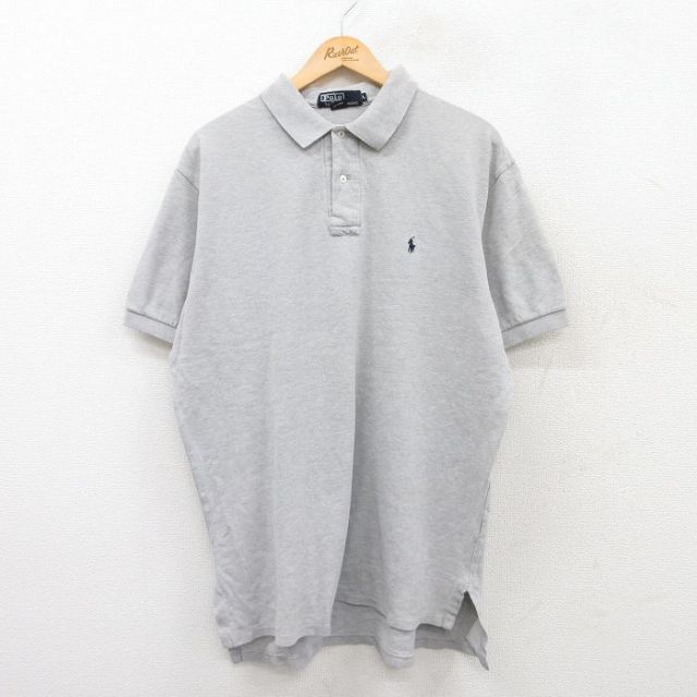 XL★古着 ラルフローレン Ralph Lauren 半袖 ブランド ポロ シャツ メンズ 90年代 90s ワンポイントロゴ 鹿の子 大きいサイズ コットン グレー 霜降り 【spe】 25jun26 中古 トップス