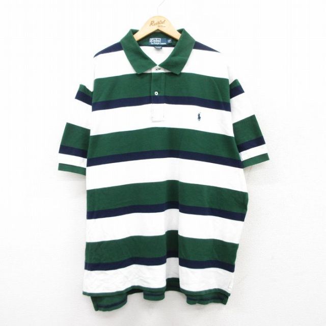XL★古着 ラルフローレン Ralph Lauren 半袖 ブランド ポロ シャツ メンズ 90年代 90s ワンポイントロゴ 鹿の子 大きいサイズ コットン 白他 ホワイト 25jun26 中古 トップス