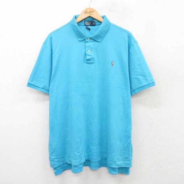 ラルフローレン 90s 半袖ポロシャツ ワンポイントロゴ ライトブルー XL | 古着