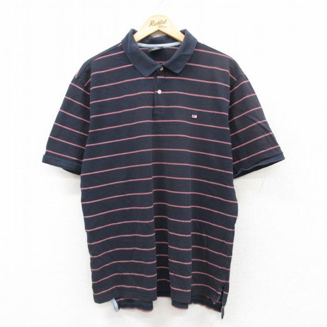 【50%OFF】ラルフローレン 半袖ポロシャツ ワンポイントロゴ ネイビーボーダー XL | 古着