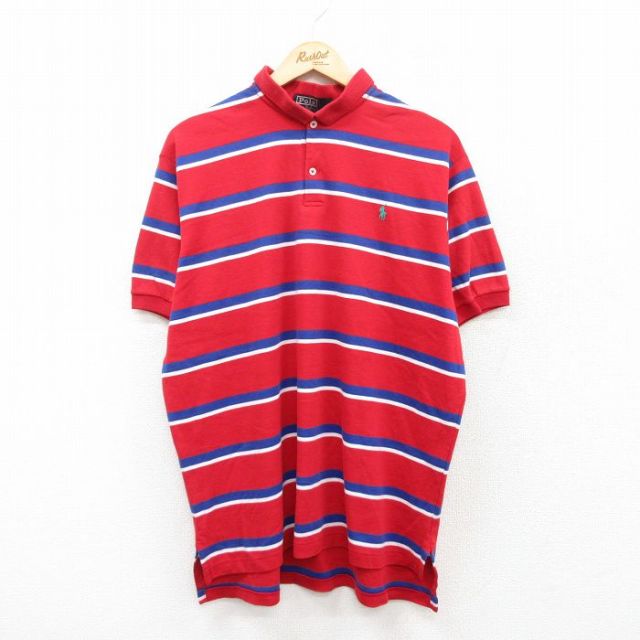 【50%OFF】XL★古着 ラルフローレン Ralph Lauren 半袖 ブランド ポロ シャツ メンズ 90年代 90s ワンポイントロゴ 大きいサイズ コットン USA製 赤他 レッド 【spe】 25jun26 中古 トップス
