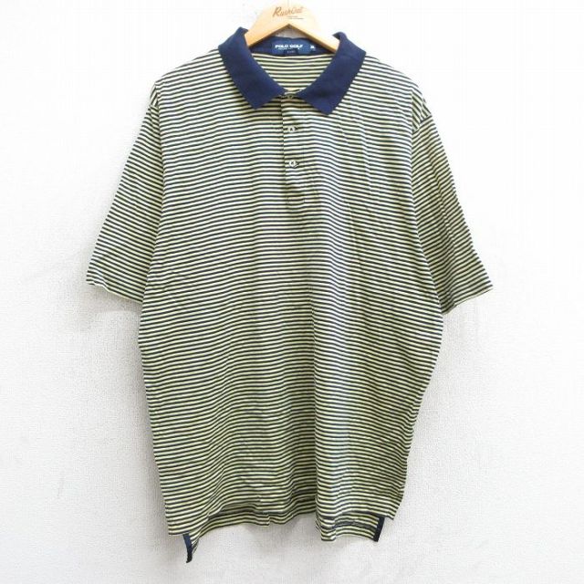 【50%OFF】XL★古着 ラルフローレン Ralph Lauren ポロゴルフ 半袖 ブランド ポロ シャツ メンズ 90年代 90s 大きいサイズ コットン 黄他 イエロー ボーダー 【spe】 25jul08 中古 トップス