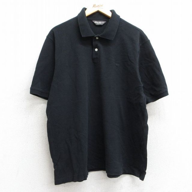 XL★古着 エディーバウアー 半袖 ブランド ポロ シャツ メンズ ワンポイントロゴ 鹿の子 大きいサイズ コットン 黒 ブラック 25jul08 中古 トップス